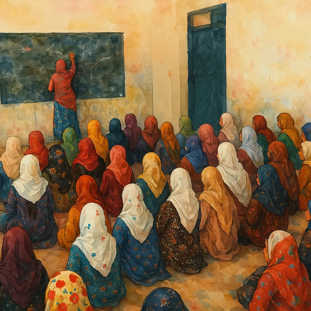 Aquarell einer Schule in Afghanistan